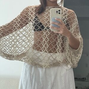 Cream Crochet Knit Sweater